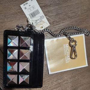 Michael Kors Jet Set Charm Chained Atm Credit Card Case Holder Black Col